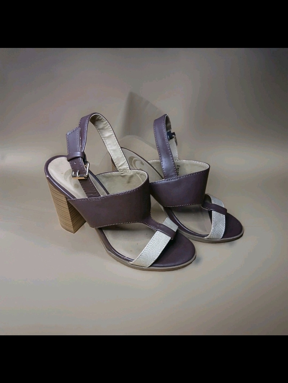 Charming Charlie Brown Faux Leather Snake Print Slingback Block Heel Sandals 6
